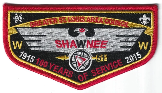 Shawnee Lodge 51 OA flap, 100 YEARS 2015 Centennial, mint cond, FREE SHIPPING