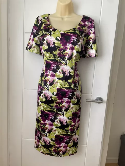 Size 14 Uk New Jacques Vert Floral Print Short Sleeve Midi Dress Occasion Weddin