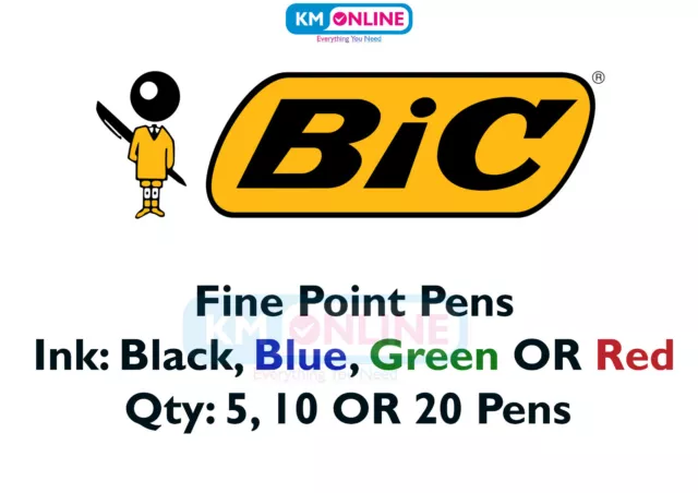 BIC Orange FINE POINT Genuine Original Biros Ballpen Black/Blue/Green/Red Ink