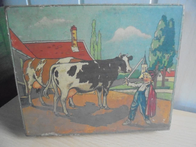 Boîte De Cubes En Bois + 4 Gravures – Jouet Ancien Vers 1960 – Signé Noël Dufour – France