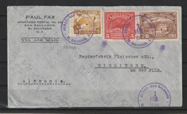 El Salvador Luftpost-Brief San Salvador - Eislingen / Fils, 1939 #1091256