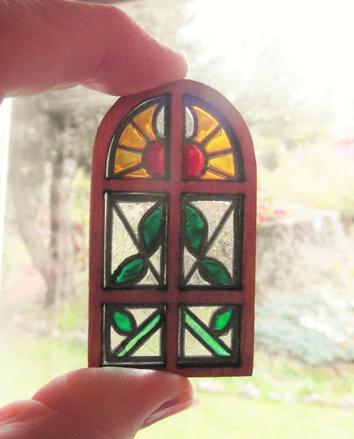 Original OOAK Mini Dollhouse BOHO Style Shabby Stained Glass Window N Woolmer 3
