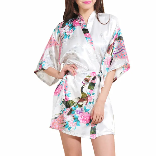 Women Satin Kimono Robe Lingerie Nightgown Sleepwear Silk Bathrobe US Valentine