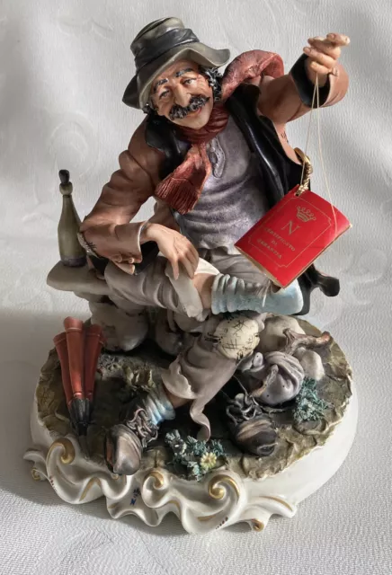 Capodimonte Porzellan Figur Landstreicher, Vagabund, Realismus Pur, Vintage