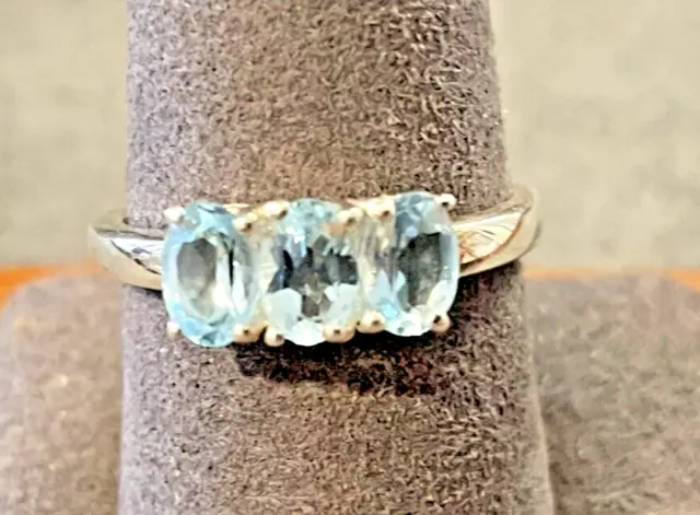 Sterling Silver 3 stone Aquamarine Ring Cocktail Ring in size 9.5--1196.23