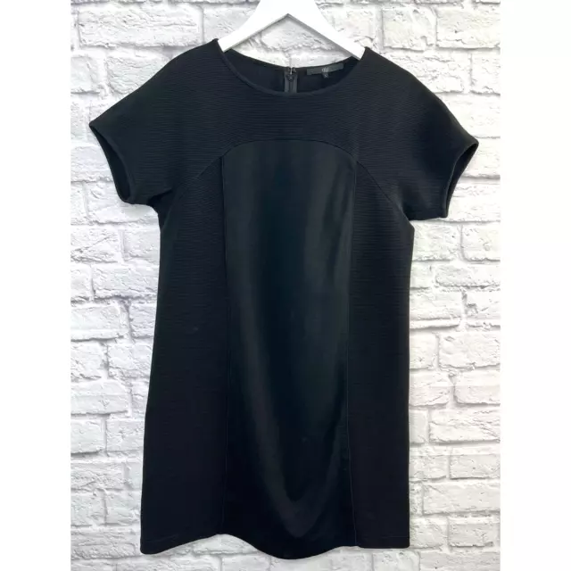 tibi Solid Black Short Sleeve Mini Dress Womens Size L Structured Knit