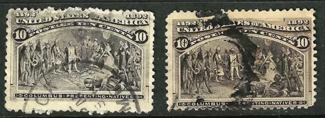 Sc #237 2 Different Shades Cancelled 10 Cent Columbian 1893 US 66E21