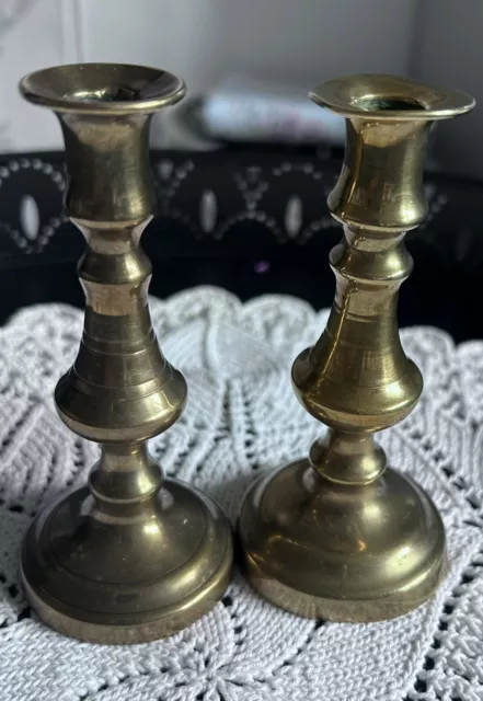 Pair Of Small Vintage Brass Candlesticks Candle Holders Ornaments 10cm Tall