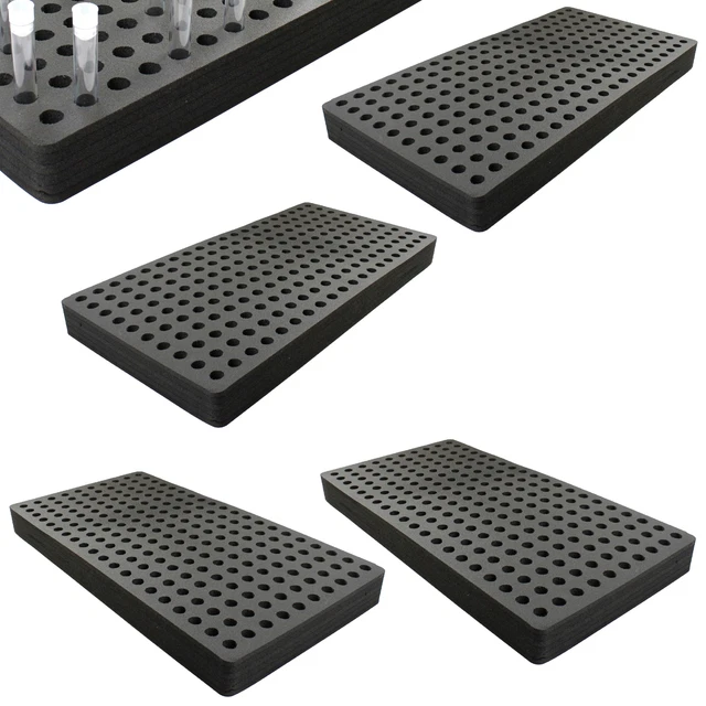 4 Test Tube Freezer Racks Black Foam Stand Transport Holds 200 Fits up to 16mm