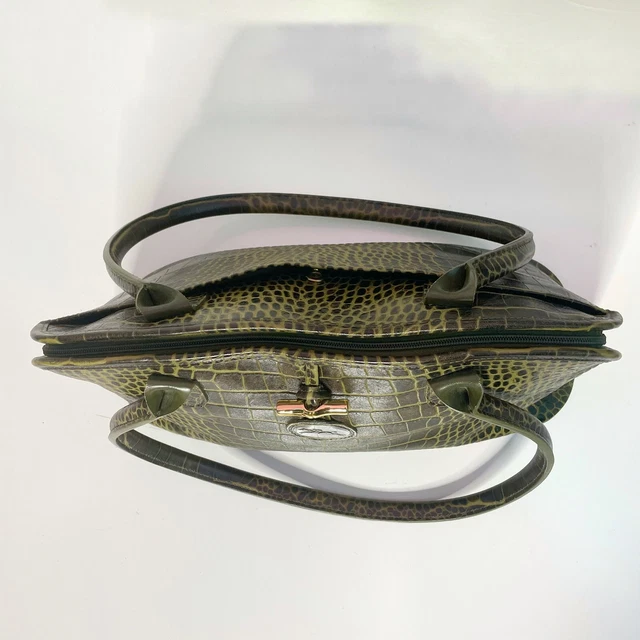 LONGCHAMP Roseau Green Croc Embossed Shoulder Bag With Dust Cover 7