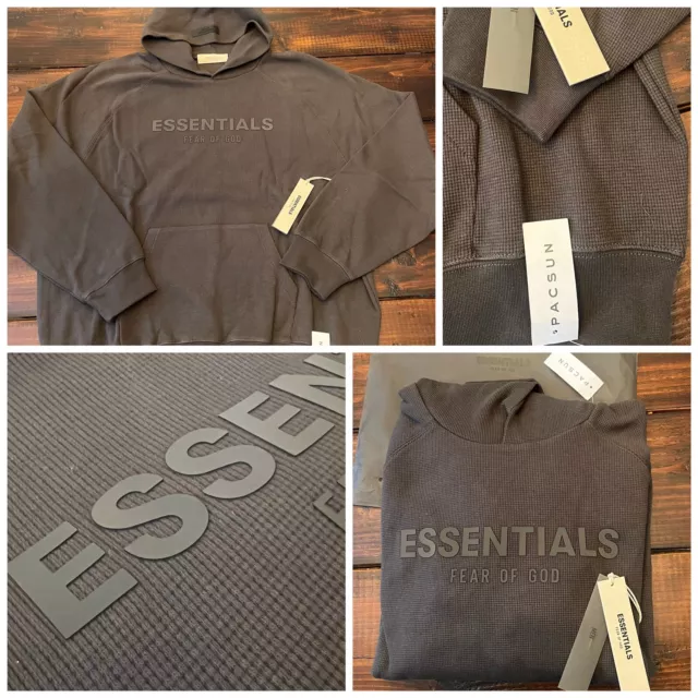 FEAR OF GOD Essentials Waffle Knit Raglan Hoodie Off Black Size Large