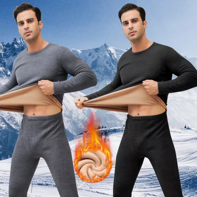 Men Winter Thermal Underwear Fleece Thick Lined Long Johns Top Bottom Warm  Set 