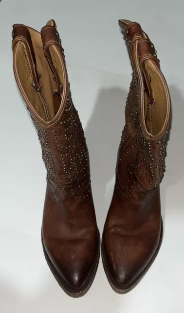 FRYE WOMEN S BILLY Stud Pull On Cowboy Boots in Brown Sz 6 1 2 B