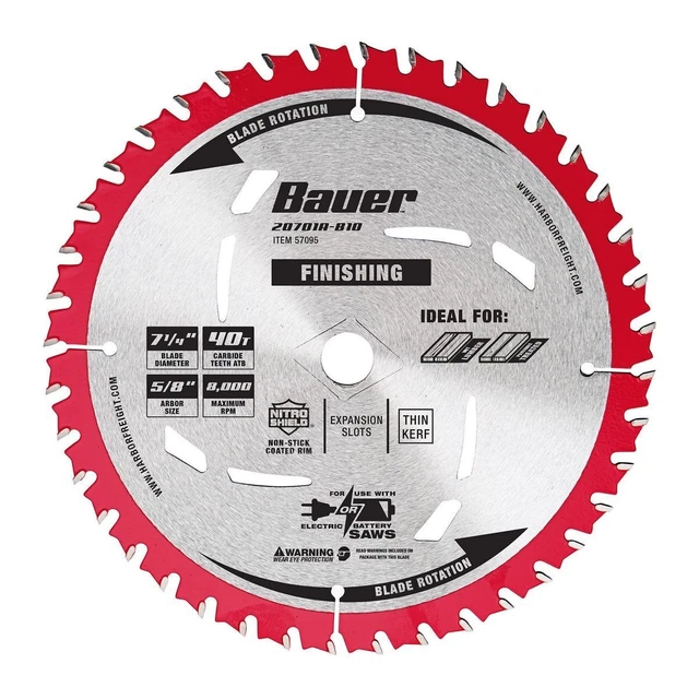 Hoja de sierra circular BAUER 7-1/4 in., 40T 57095