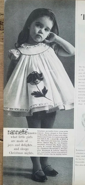 1960 Bambine Nannette Abito Fiore Applique Sonnacchioso Natale Notti Ad