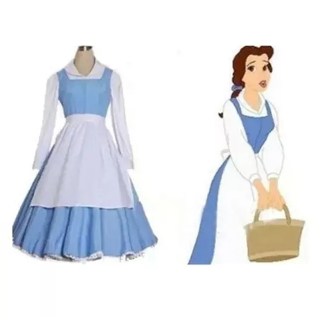 Adult Beauty And the Beast Belle Blue Maid Party Dance Dress Cosplay Costume