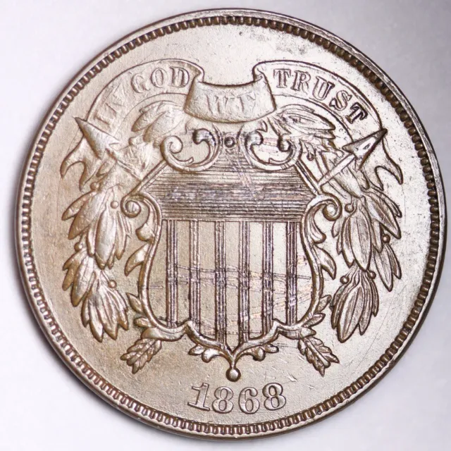 1868 Two Cent Piece CHOICE AU+/UNC FREE SHIPPING E164 AEM