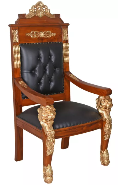 Kingchair Silla con Apoyabrazos Trono Antik Sillón Mahagoniholz Cabezas de León