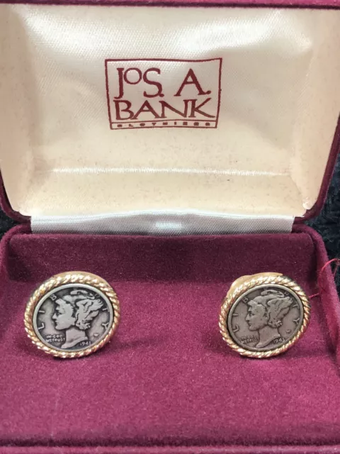 JOS A BANK MERCURY DIMES 1941 and 1943 cufflinks JOS A BANK MERCURY DIMES 1941 and 1943 cufflinks
