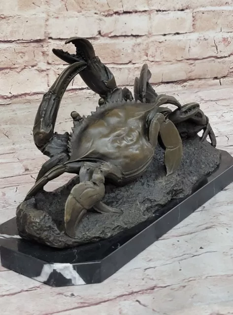 Collectible Old Handwork Solid Bronze Crab 8 Side Bring Money Statues 3