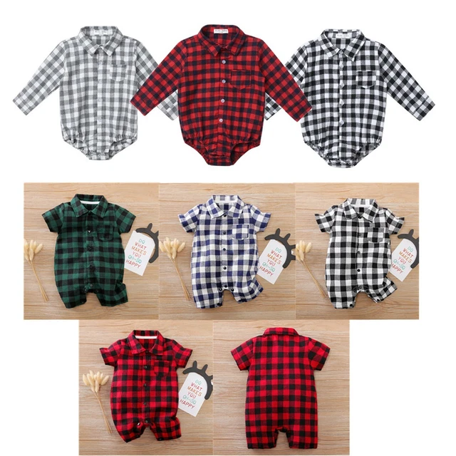 Camicia babbotto a quadretti neonato bambino abbigliamento manica lunga tuta unica