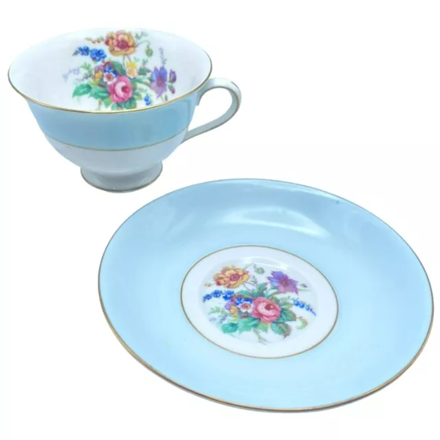 Vintage Colclough China Longton England Floral White Blue Gold Tea Cup & Saucer