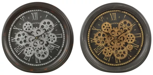 Industrial Retro Wall Clock Moving Gear Cog Silent Antique Effect Distress Look