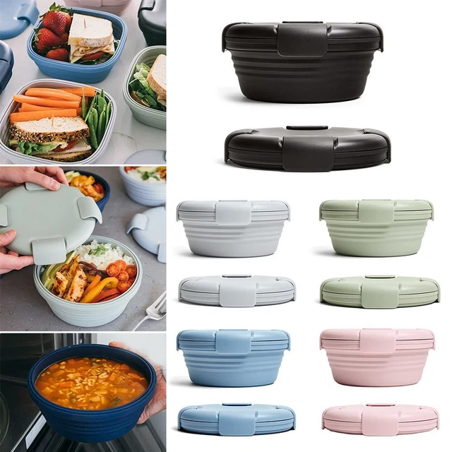 LEAKPROOF RECTANGLE GRID Folding Bento Box Lunch Box Food Containers ...