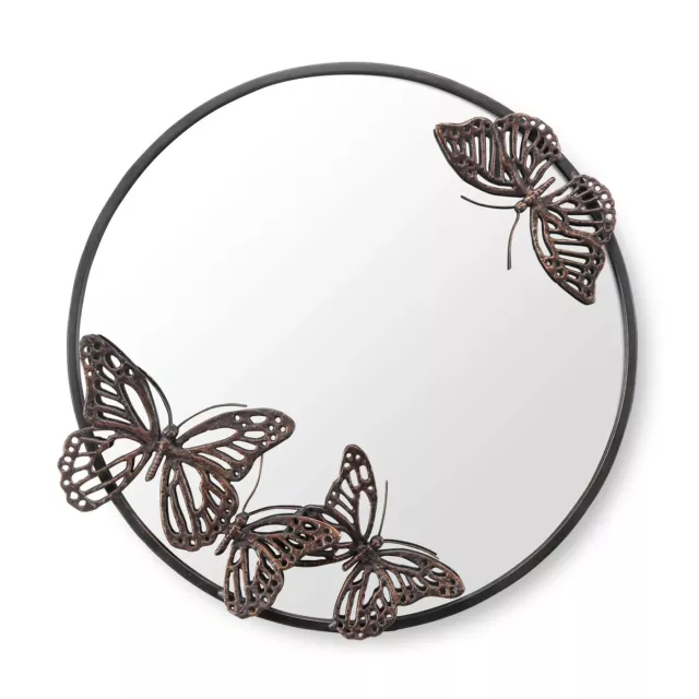 Cast Iron And Metal Finish Nature Theme Home Decor Butterfly Round Wall Mirror 2