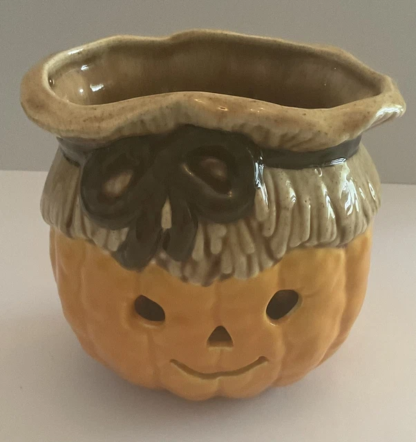 Vtg Ceramic Halloween Planter Votive Molded Used Great Condition Jack O Lantern