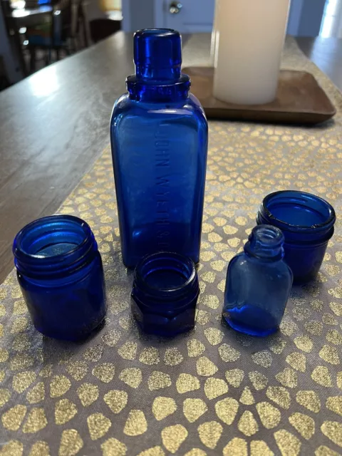 LOT of 5 Colbalt BLUE antique Medicine Jars John Wyeth & Bro 1899 See Desc