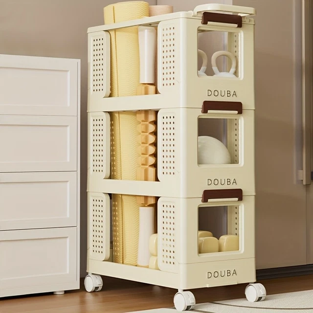 1pc Multi-tier Plastic Storage Box With Wheels, Durable Clothes Storage Rack