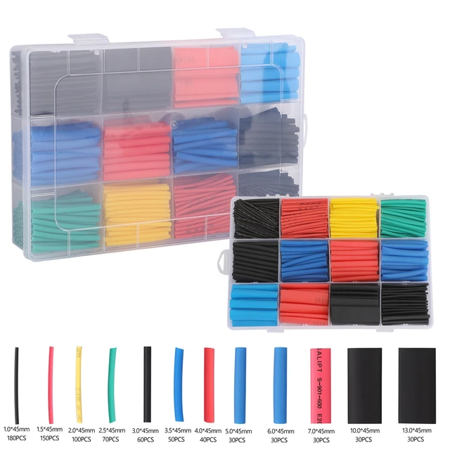 800pcs Thermorétractables 2:1 Tubes Électrique Gaine Câble Fil Heatshrink Tube