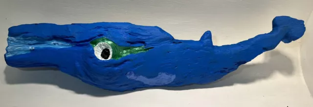 Folk Art Painted Driftwood Sculpture of  Whale 27” OOAK