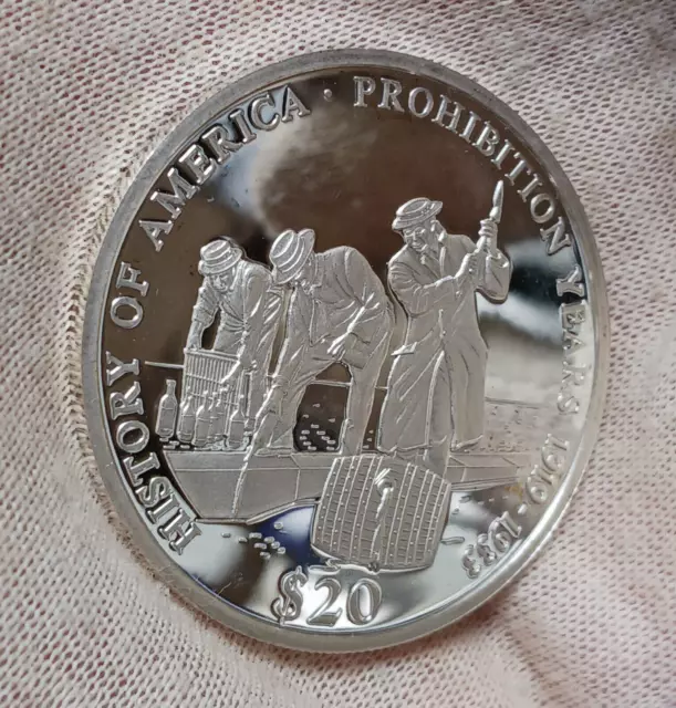 2001 Liberia $20 Proof - .999 Silver Coin - Prohibition - History of America