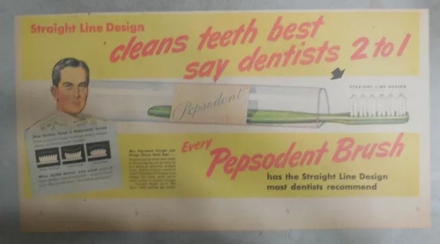 Pepsodent Toothpaste Ad: Pepsodent Toothbrush! from 1940's Size 7.5 x 15 inch