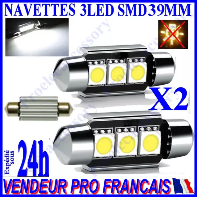 2 AMPOULES LAMPE LED 3 SMD 40mm SANS DEFAUT BLANC XENON PLAFONNIER PLAQUE 6500k