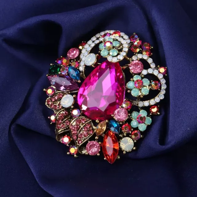 Bohemian Crystal Rhinestone Vintage Beautiful Pink Art Brooch Pin Jewellery