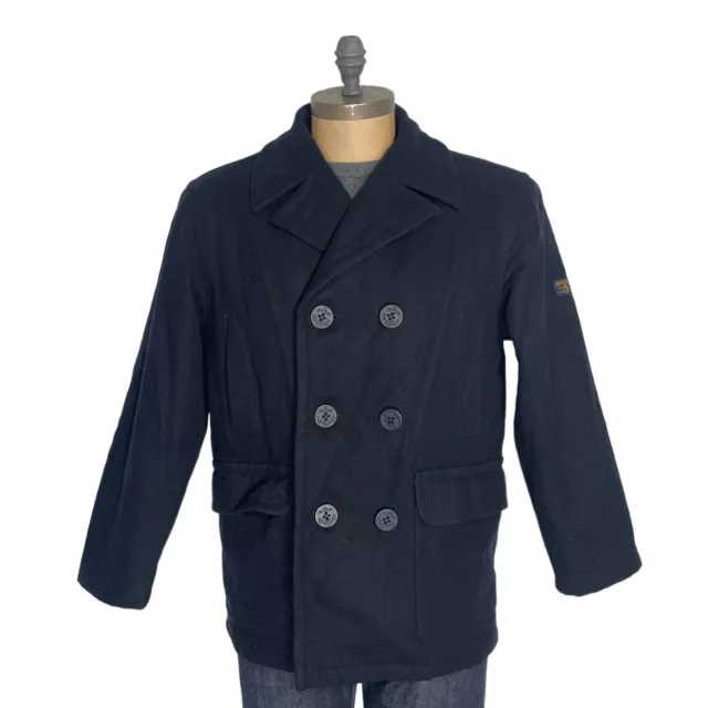 Navigare Cappotto Peacoat Vintage Doppio Petto Blu Lana Extrafine Uomo Taglia S