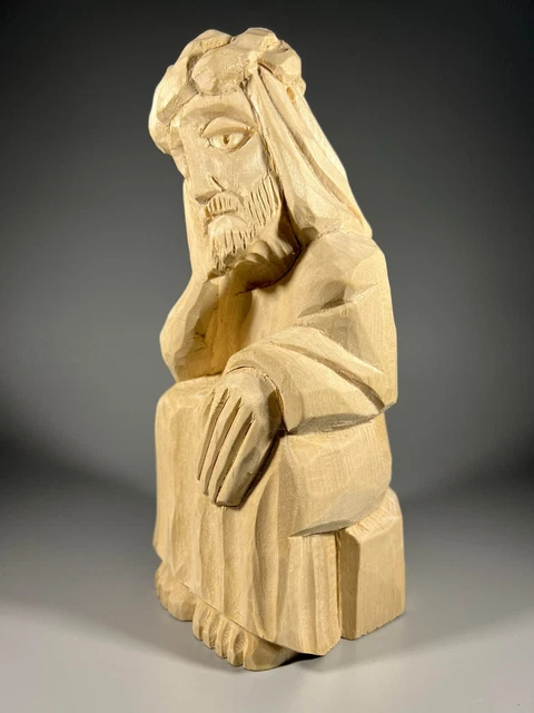 Primitive Folk JESUS Hand Carved Wood Folk, Traditional Handmade Hand Crafted