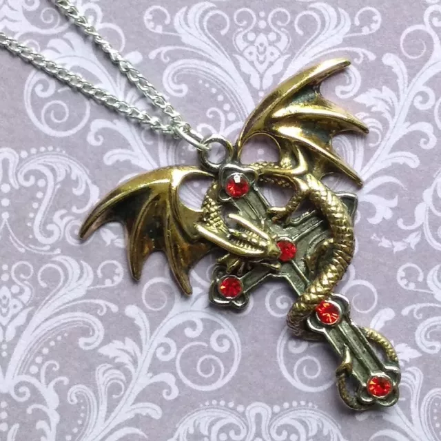 Crux Dragana Dragon Cross Pendant Necklace Carpe Noctum Anne Stokes