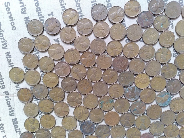 $6.84 copper one cent coins Lincoln Wheat penny lot 1940s pennies pounds P D S 2