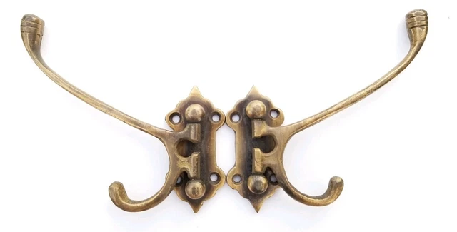 2 Old Style Solid Brass Double Wall Mount 180° Swivel Coat Hat Towel Hooks #C24 3