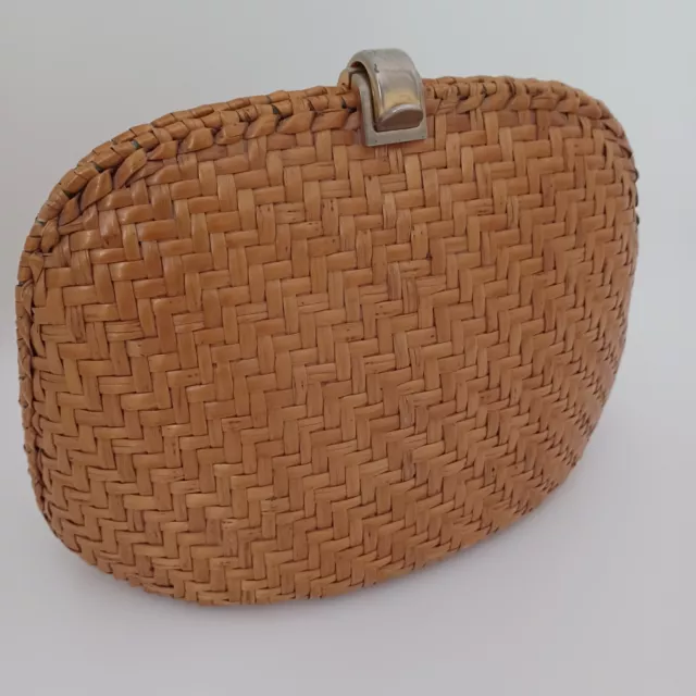 Rodo Italy Vintage Brown Gold Glazed Wicker Clutch Handbag