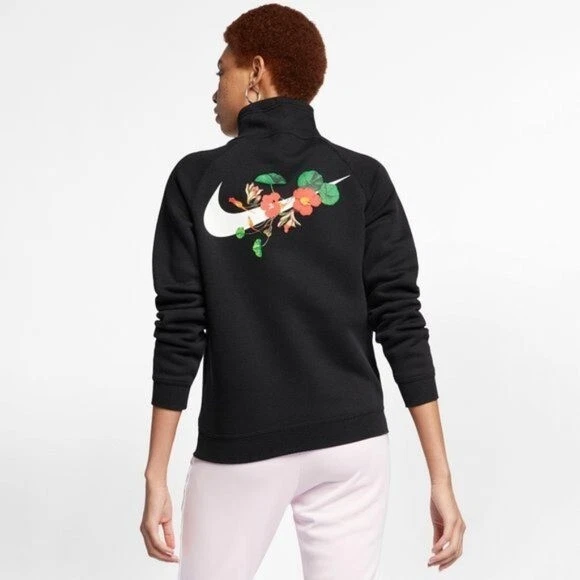 Nike Sportswear Rally Femme Floral Black Half Zip Pullover Sweatshirt S