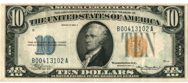 1934 A $10 North Africa Silver Certificate  FR2309 XF