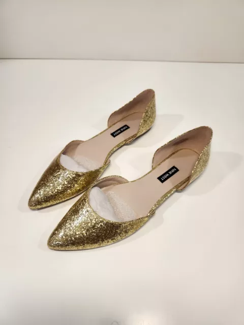 Nine West Gold Starship D’orsay Flats Pump Style Shiny Sparkly Shoes Brand New