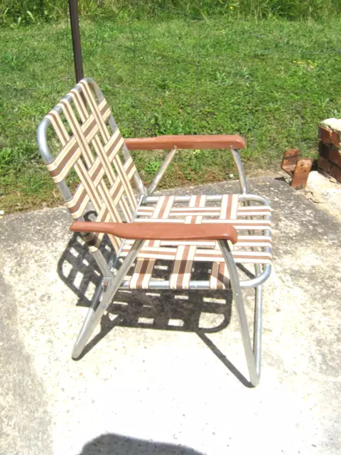 Vintage 60/70's Retro Brown Toned PVC Strapped Folding Lawn Picnic Camping Chair 3