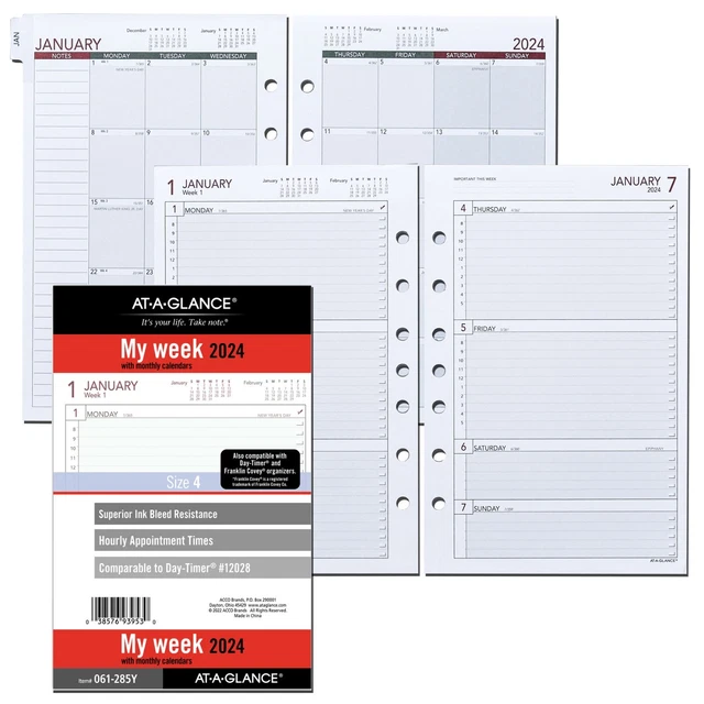 2024 ATAGLANCE 061285Y Day Runner Weekly Monthly Planner Refill