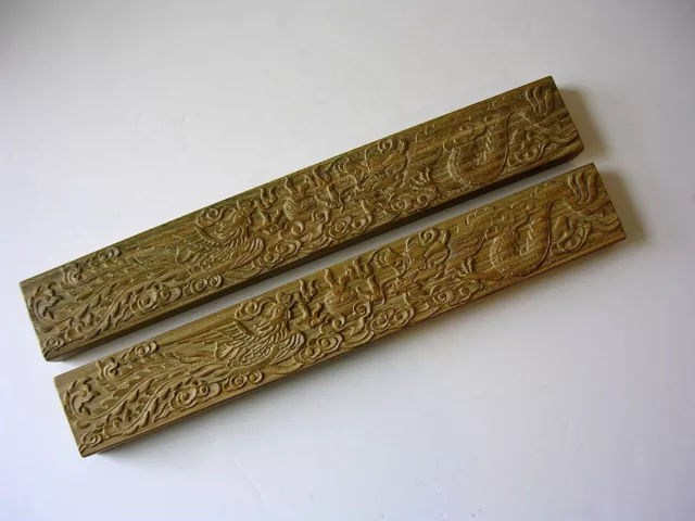 Vintage Chinese Hand-carved Wooden Calligraphy Paperweight 37.5cm Long